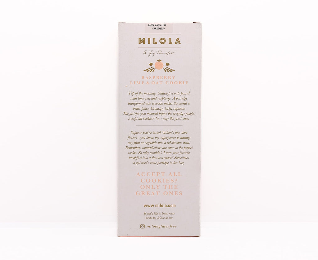 MILOLA GLUTEN FREE RASPBERRY,  LIME & OAT COOKIES140G -Spanish Online Grocery in Dubai